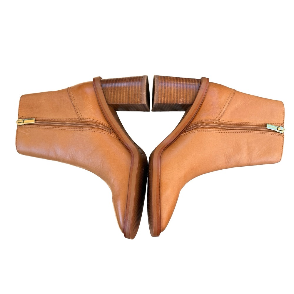 Aldo Womens Filly Cognac Tan Leather Square Toe Block Heel Ankle Boots Sz  7 - Picture 8 of 9